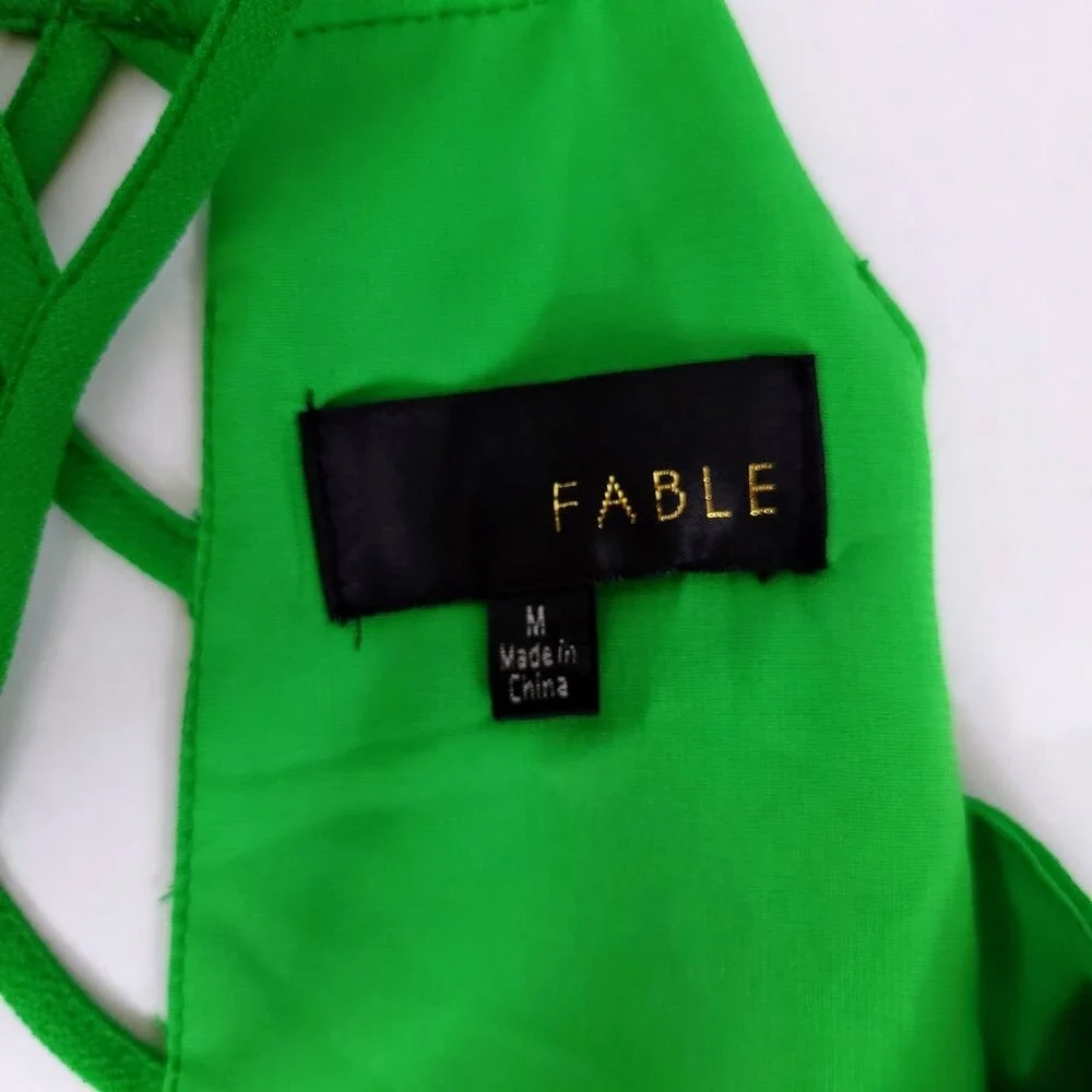 FABLE Green Lattice Back Halter Neck Elastic Waist Mini Dress Women's‎ Size M